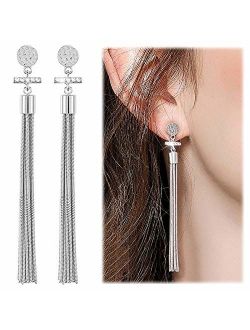 Suyi Elegant Long Tassel Earrings Crystal Dangle Drop Earrings Fringe Ear drop for Women Girls