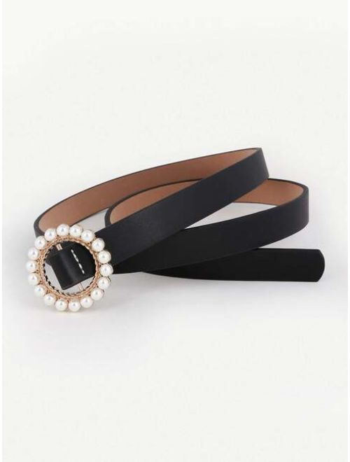 Faux Pearl Decorated Buckle Belt