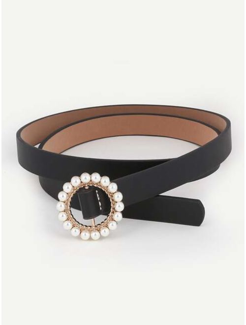 Faux Pearl Decorated Buckle Belt