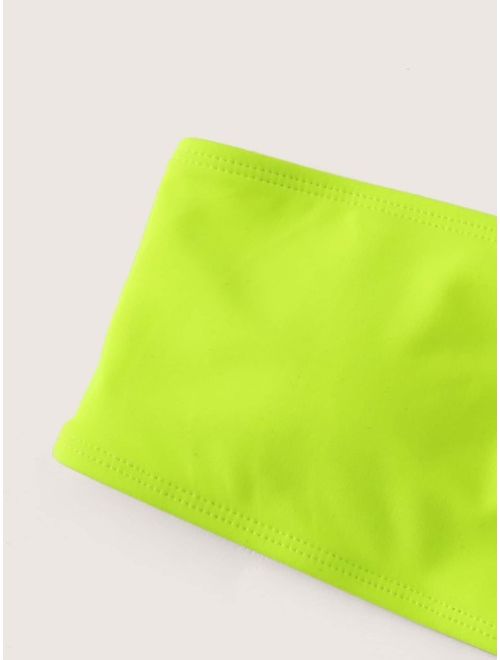 Neon Lime Bandeau With Belted High Waist Bikini Set
