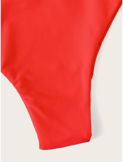 Shein Ruched Bandeau With Tie Side Bikini Set