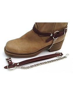Biker Boot Chains Brown Topgrain Cowhide Leather Harness Straps