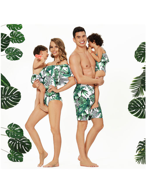 PatPat Full of Leaves Family Matching Swimsuit Women Men Boy Girl Beach Swimwear