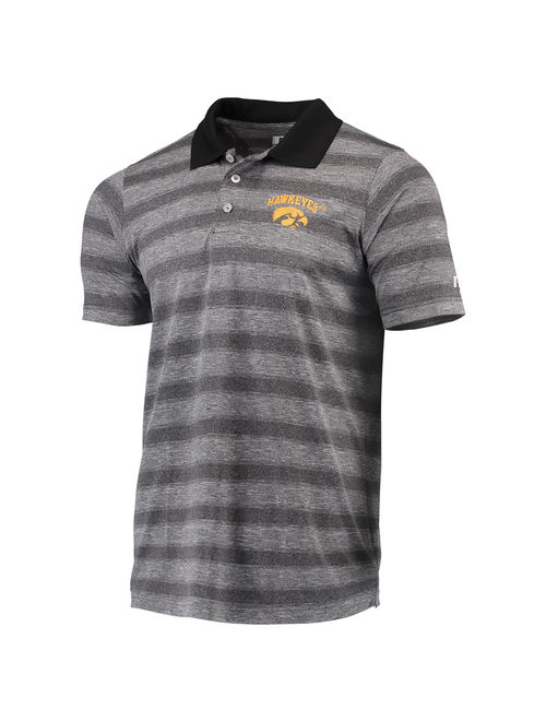 Men's Russell Athletic Heathered Black Iowa Hawkeyes Classic Striped Polo