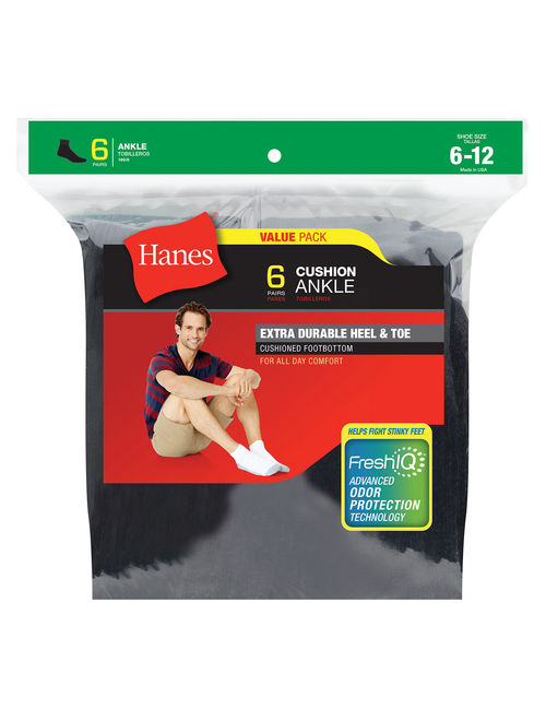 Hanes Men's Cushion Ankle Socks, 6 Pack