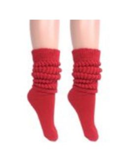Extra Long Heavy Slouch Socks Red 2 Pair Made in USA Size 9-11