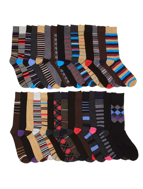 Mens Dress Crew Trouser Socks - 30 Pack Pattern and Solid Formal Fashion Funky Assortment 2 by John Weitz (Pattern2)