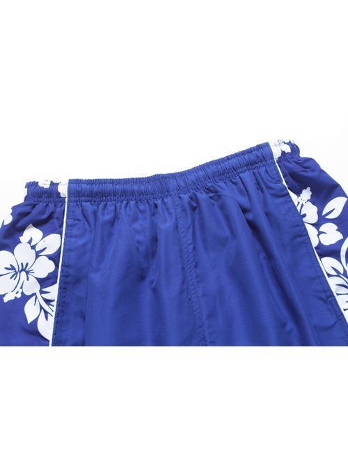 Hawaii Hangover Men's Swim Trunk in Royal Blue with Side Floral Hibiscus