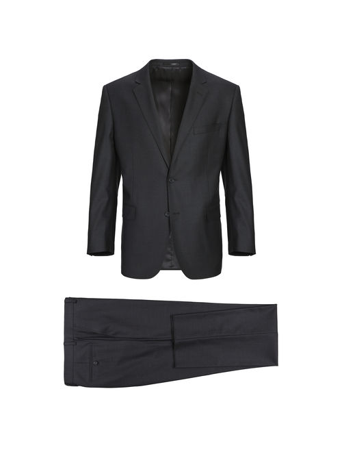 Verno Men's Slim Fit Two Piece Black Solid Wool Suit