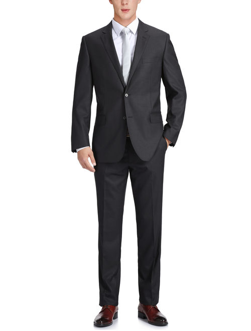 Verno Men's Slim Fit Two Piece Black Solid Wool Suit