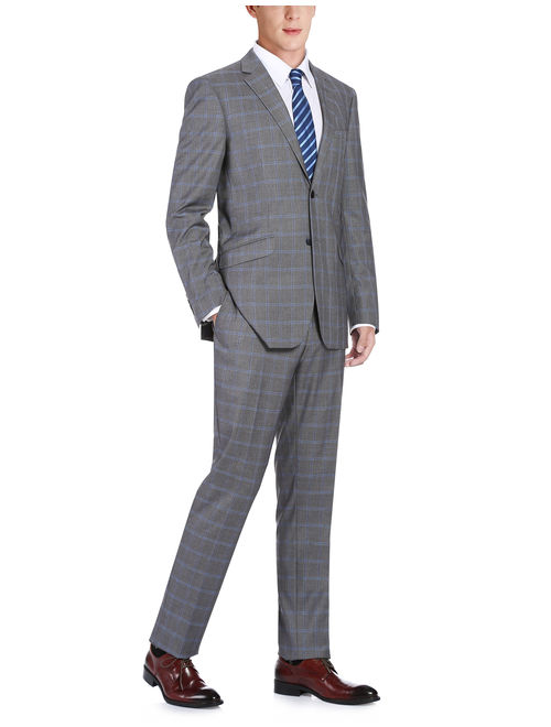 Verno Men's Check Two Button Notch Lapel Slim Fit Suit