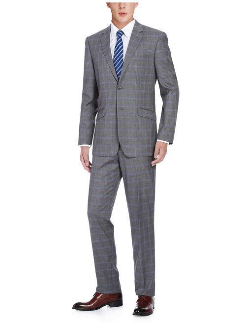 Verno Men's Check Two Button Notch Lapel Slim Fit Suit