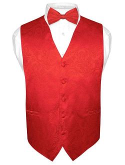 Men's Paisley Design Dress Vest & Bow Tie RED Color BOWTie Set for Suit Tuxedo