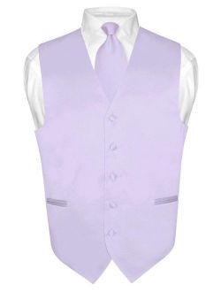 Men's Dress Vest & NeckTie Solid Lavender Purple Color Neck Tie Set