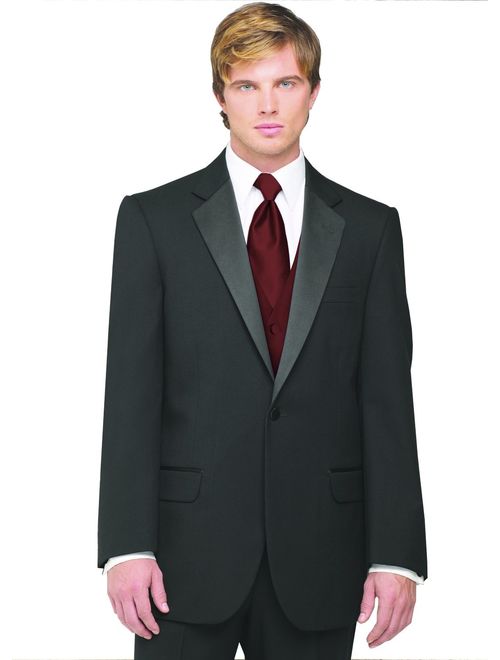 Neil Allyn 7-Piece Formal Tuxedo with Flat Front Pants, Shirt, Burgundy Vest, Tie & Cuff Links. Prom, Wedding, Cruise