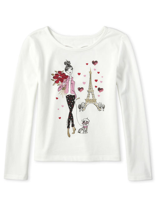 The Children's Place Girls 4-16 Valentine's Day Paris Graphic Long Sleeve T-Shirt