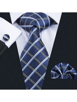 Mens Gift Set with NeckTie, Square, Cufflinks and Clip in Gift Box