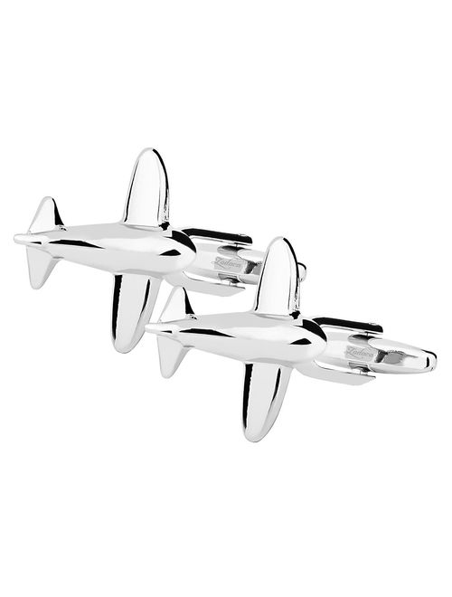 Mens Airplane Pattern Vintage Wedding Party Birthday Gift Novelty Shirt Cuff links Cufflinks - Silver