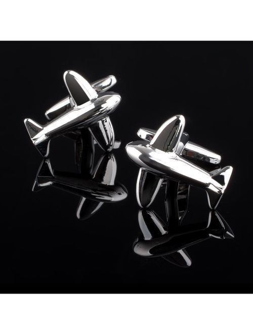Mens Airplane Pattern Vintage Wedding Party Birthday Gift Novelty Shirt Cuff links Cufflinks - Silver