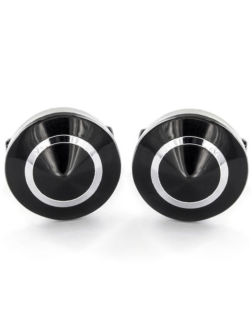 Men's Dome Stainless Steel with Black Inlay Cufflinks