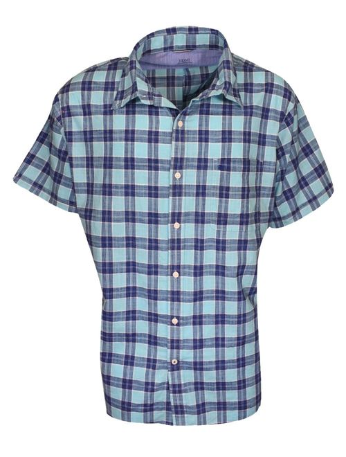 IZOD Men's Saltwater Dockside Chambray Short Sleeve Button Down Plaid Shirt
