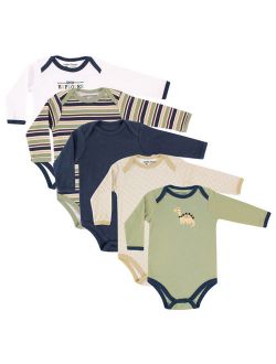 Luvable Friends Baby Boy Long Sleeve Bodysuits, 5-pack