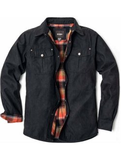 Men's Flannel Long Sleeved Rugged Plaid Cotton Brushed Suede Shirt Jacket