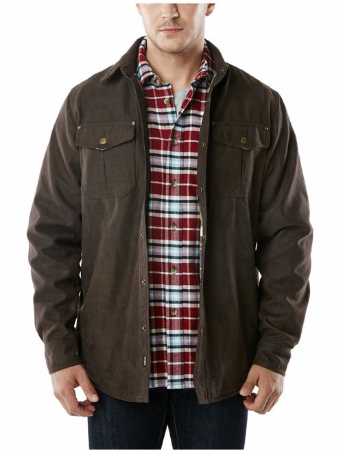 CQR Men's Flannel Long Sleeved Rugged Plaid Cotton Brushed Suede Shirt Jacket