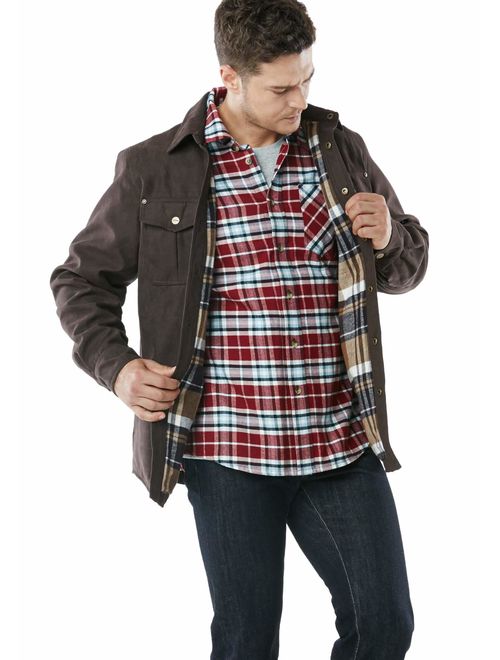 CQR Mens Flannel Long Sleeved Rugged Plaid Cotton Brushed Suede Shirt Jacket