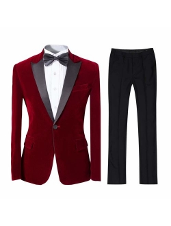 Mens 2-Piece Suit Peaked Lapel One Button Tuxedo Slim Fit Dinner Jacket & Pants