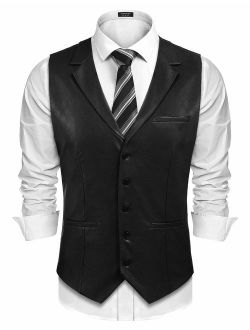 Mens Leather Vest Casual Western Vest Jacket Lightweight V-Neck Suit Vest Waistcoat