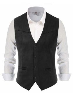 Men's Suede Leather Vest Casual Western Waistcoat Jacket