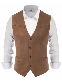 Men's Suede Leather Vest Casual Western Waistcoat Jacket