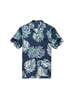 Hawaii Hangover Men's Hawaiian Short Sleeve Shirt Aloha Shirt 5XL Palm Leaves in Navy Blue