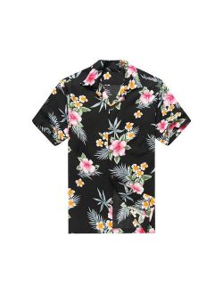 Men's Hawaiian Shirt Aloha Shirt L Hibiscus Black