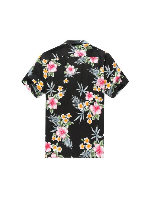Men's Hawaiian Shirt Aloha Shirt L Hibiscus Black