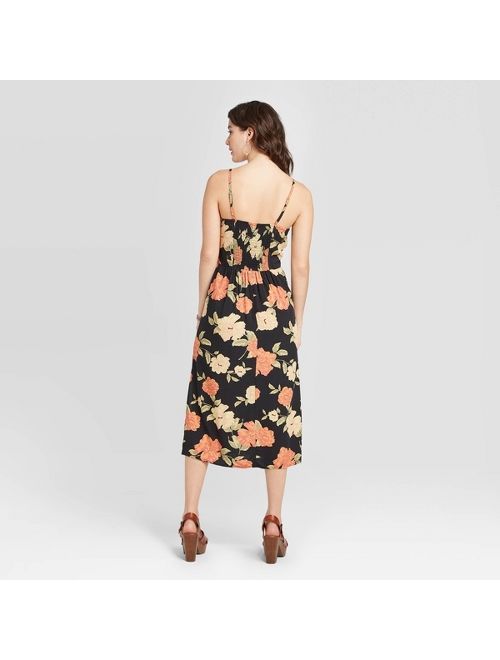 Women's Floral Print Sleeveless Side Button Midi Dress - Xhilaration Black