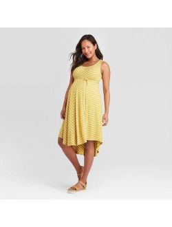 Maternity Striped Sleeveless Knit Bias Midi Dress - Isabel Maternity by Ingrid & Isabel Gold