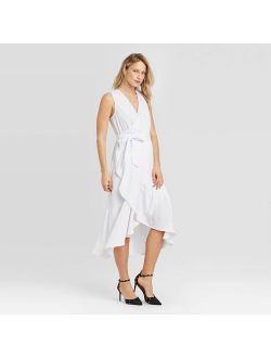 Women's Sleeveless Ruffle Wrap Midi Dress - Who What Wear White