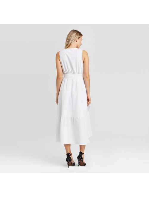 Women's Sleeveless Ruffle Wrap Midi Dress - Who What Wear White