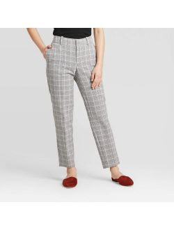 Women's Plaid Mid-Rise Slim Ankle Pants - A New Day Gray
