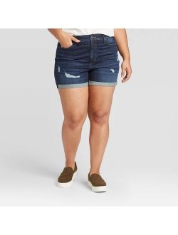 Women's Plus Size High-Rise Distressed Jean Shorts - Universal Thread Dark Wash