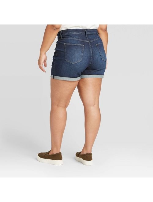 Women's Plus Size High-Rise Distressed Jean Shorts - Universal Thread Dark Wash