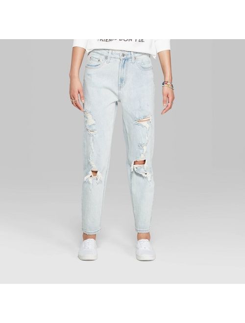 Women's High-Rise Distressed Mom Jeans - Wild Fable Light Wash