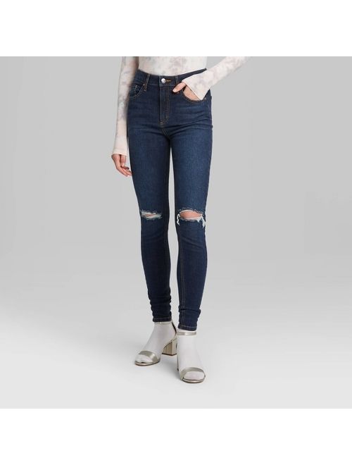 Women's High-Rise Distressed Skinny Jeans - Wild Fable Dark Wash