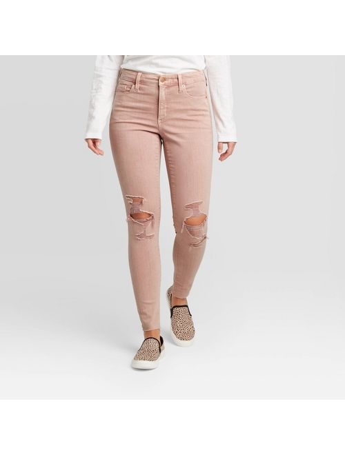 Women's High-Rise Distressed Skinny Jeans - Universal Thread Pink