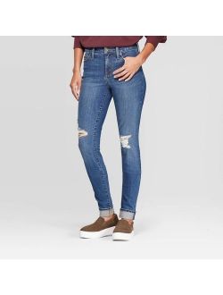 Women's Cuffed High-Rise Distressed Skinny Jeans - Universal Thread Medium Wash