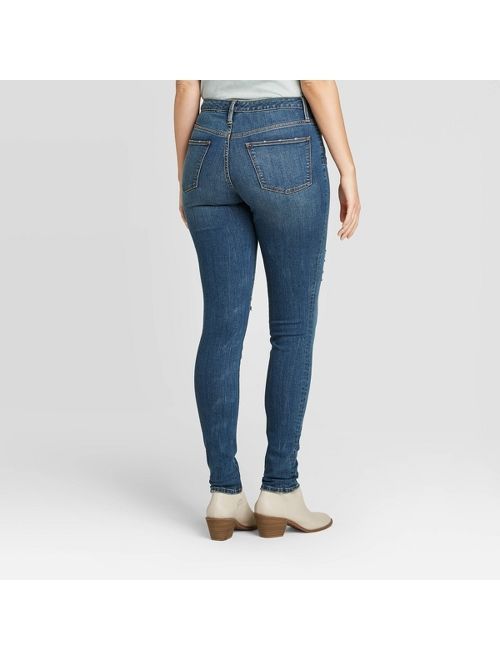 Women's Cuffed High-Rise Distressed Skinny Jeans - Universal Thread Medium Wash