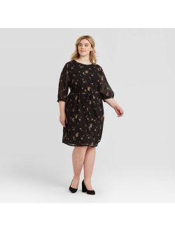 Women's Plus Size Floral Print Long Sleeve Midi Dress - Ava & Viv