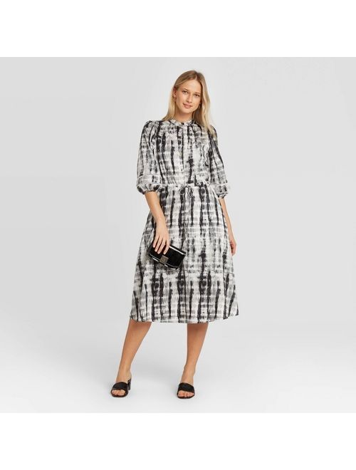 Women's Puff Elbow Sleeve Collared Midi Shirtdress - Who What Wear Black